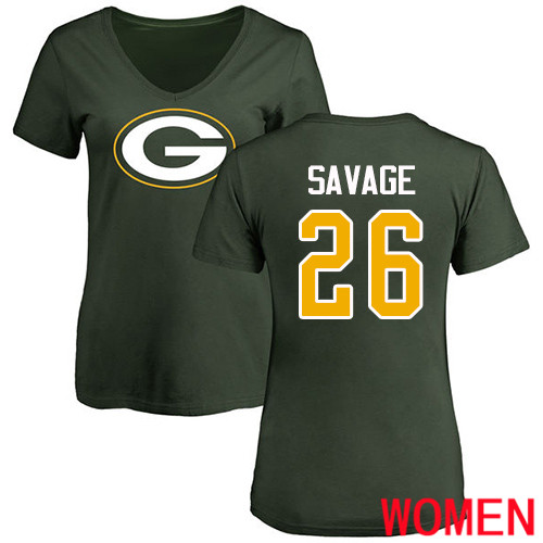 Green Bay Packers Green Women #26 Savage Darnell Name And Number Logo Nike NFL T Shirt